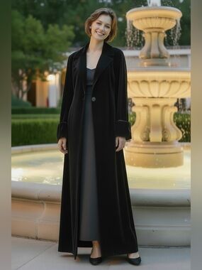 Long Black Velvet Women's Coat